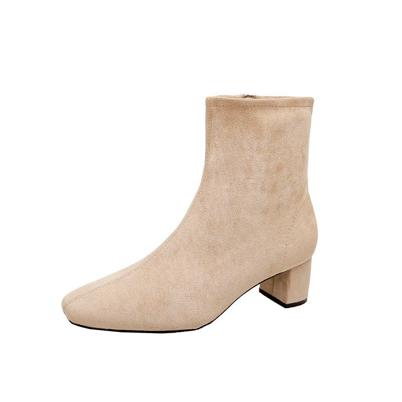 2024 Fall French Style Side Zipper Chunky Heel Real Leather Short Boots for Women - Crape Myrtle - Image 5