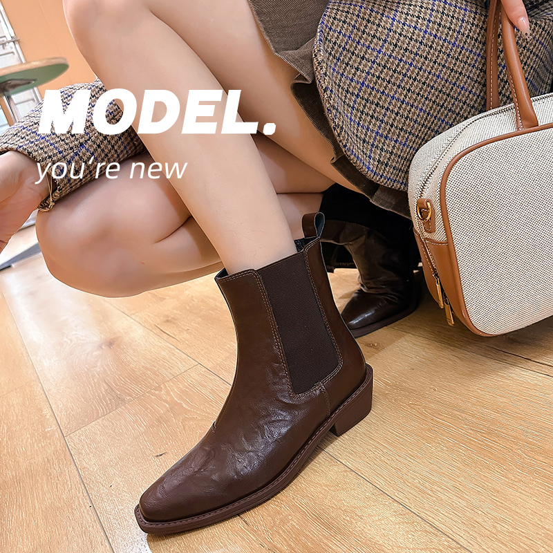 2024 New Fashion Pointed Toe Chunky Heel Ankle Boots for Women Side Zipper Slim Fit Short Boots - Image 4