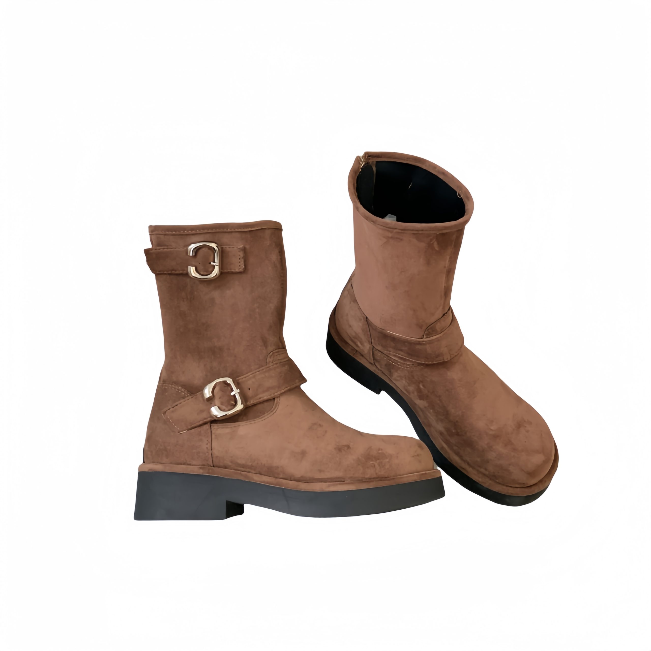 2024 New Retro Motorcycle Buckle Round Toe Thick Sole Mid Calf Boots Women Winter - Image 5