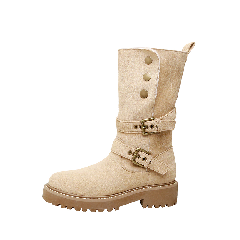 2024 Retro Genuine Leather Thick Sole Chunky Heel Mid Calf Boots for Women Autumn Winter Slim Fit Boots - Image 5
