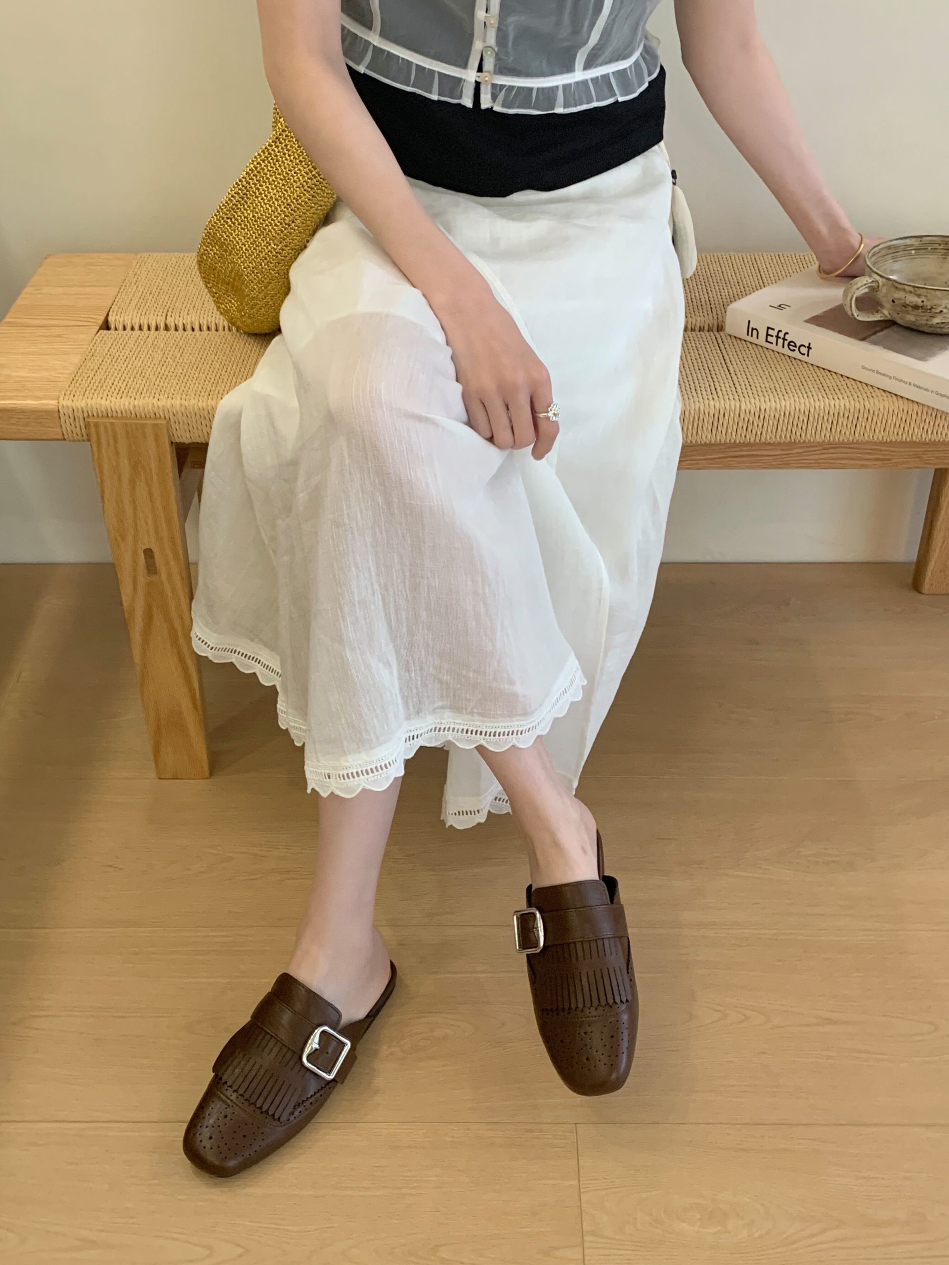 2026 New Women's Retro Slip-On Double-Breasted Soft Leather Square-Toe Mule Slippers - Image 4