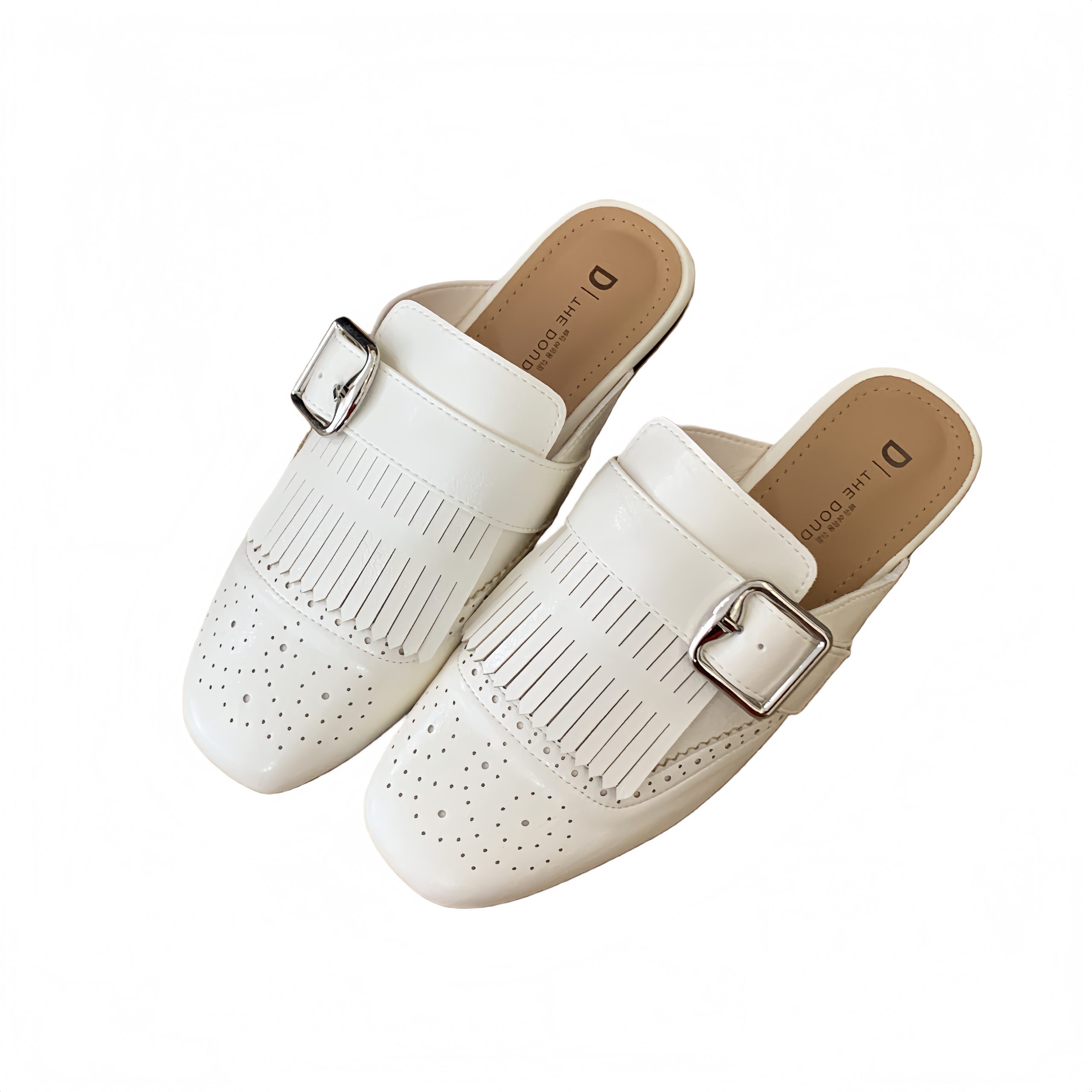 2026 New Women's Retro Slip-On Double-Breasted Soft Leather Square-Toe Mule Slippers - Image 5