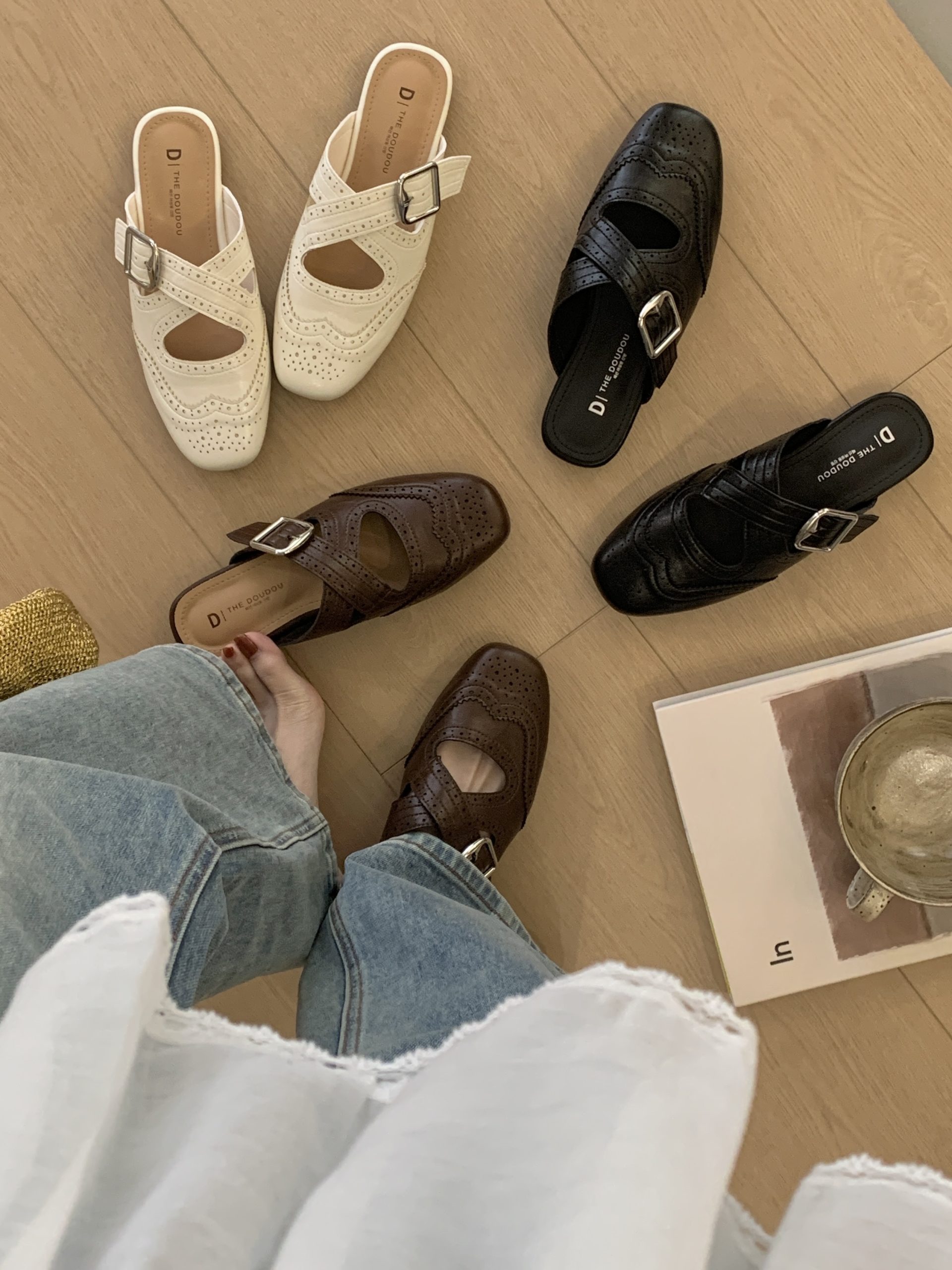 2026 Spring New European Style Brogue Vintage Tassel Closed Toe Half Slippers Ultra Soft Women's Shoes