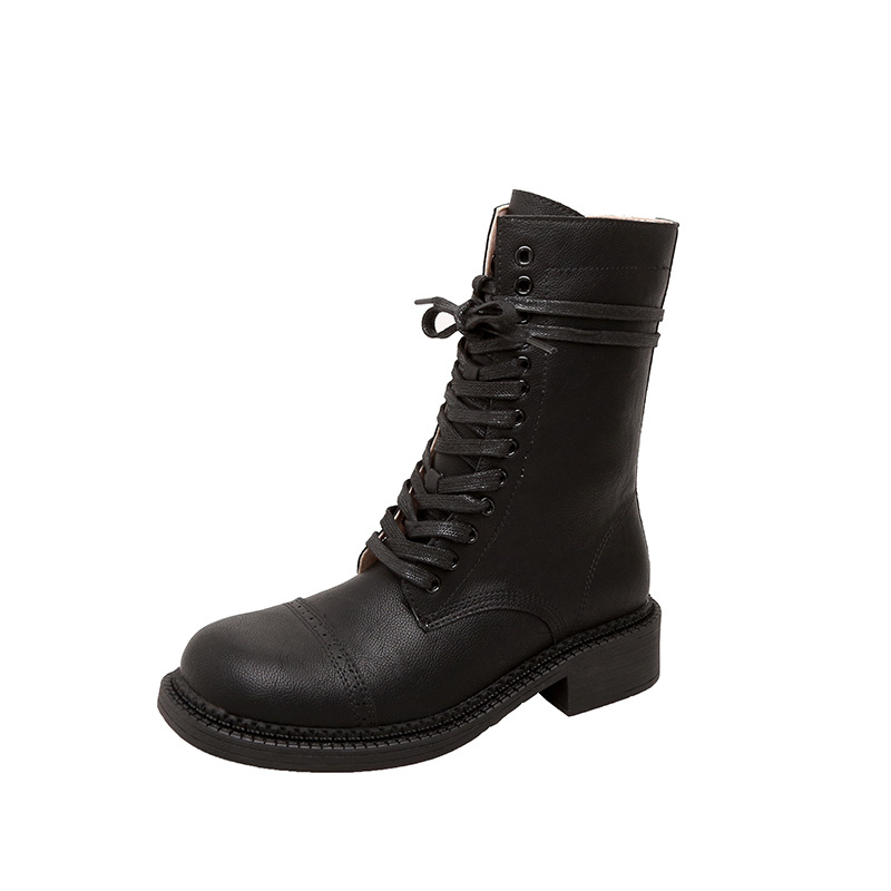 Crape Myrtle Women's Round Toe Side Zipper Lace-Up PU Mid-Calf Fashion Boots Fall 2024 - Image 5