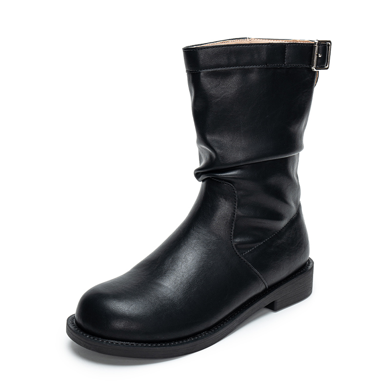 New October Korean Style Round Toe Wrinkled Suede Chunky Heel Stacked Low Top Short Boots Women Autumn New Arrival Slim Legs - Image 5