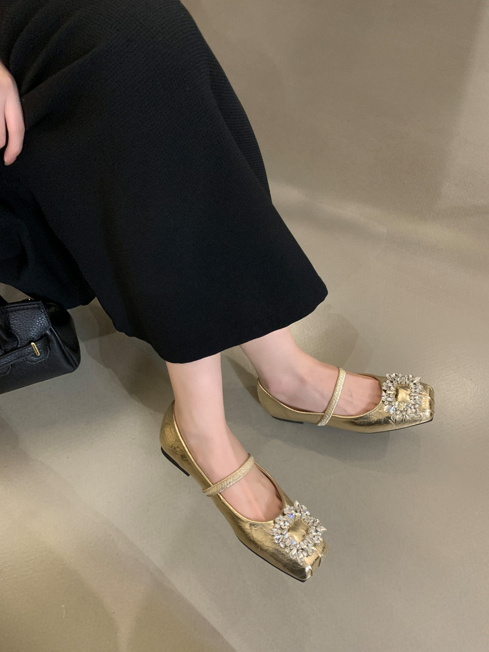 SIZHUONI Women's French Fairy Style Square Buckle Rhinestone Flat Shoes Mary Jane Slip-On 2024 New Spring Summer Low Top Soft Sole - Image 3