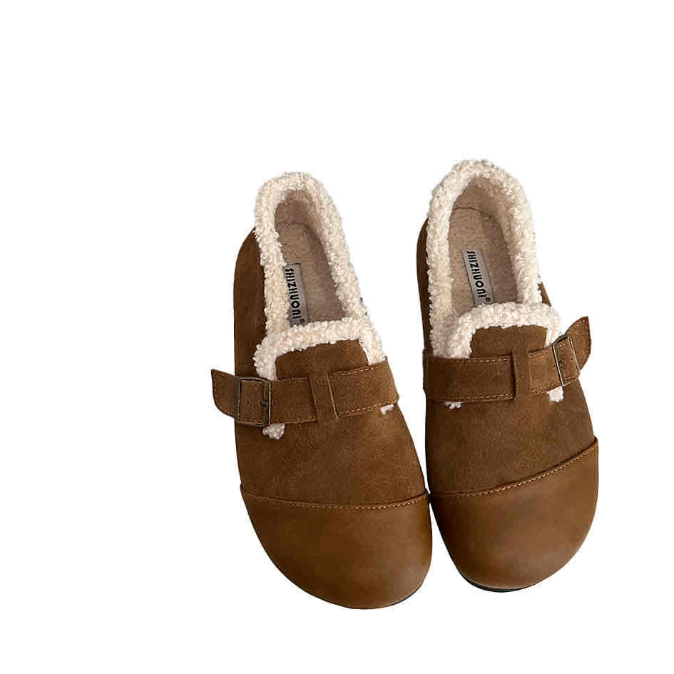 SIZHUONI Women's Furry Loafer Shoes 2024 New Winter Warm Lined Retro Genuine Leather Flat Casual Shoes - Image 5