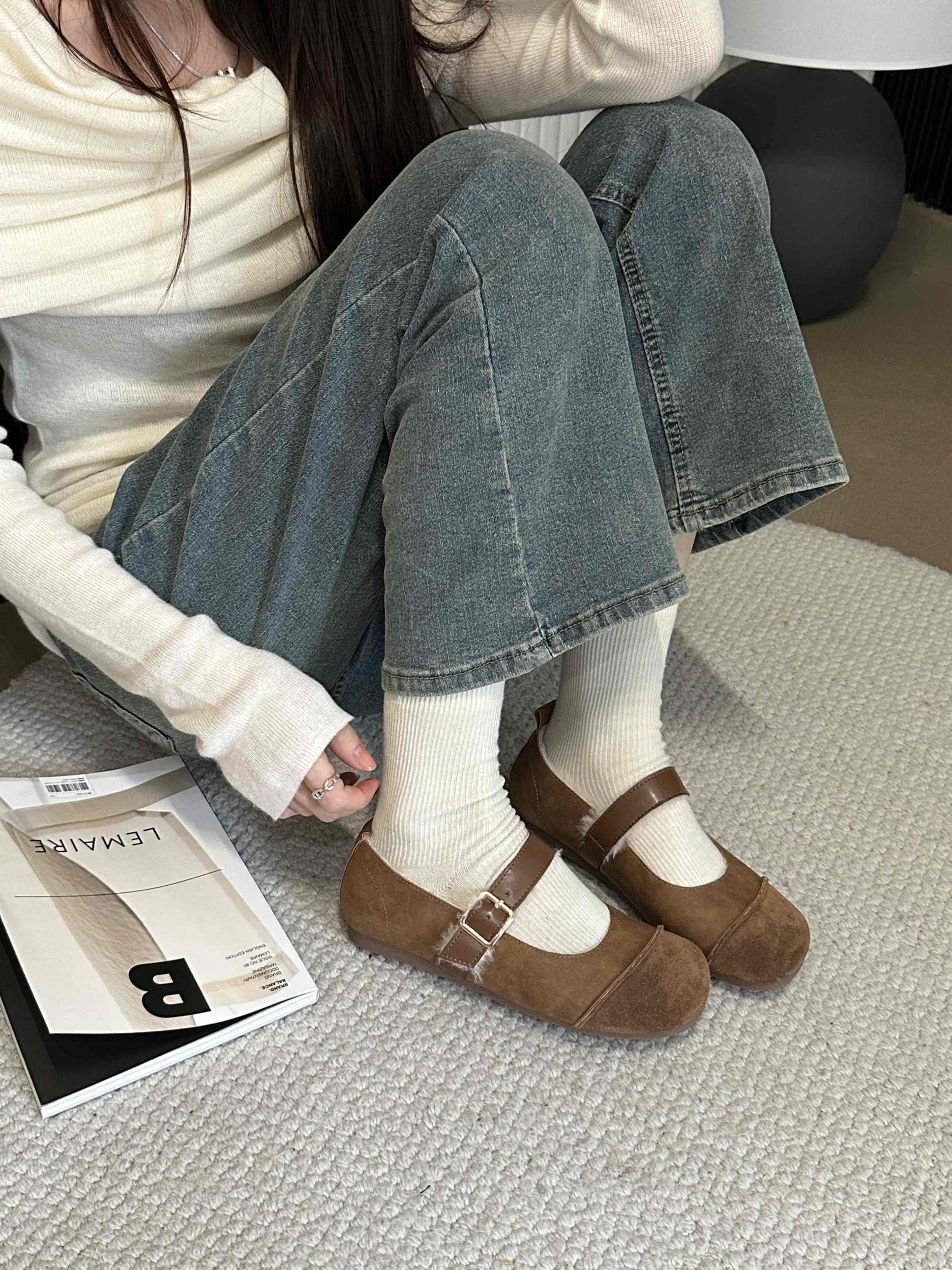 SIZHUONI Women's Thick Sole Fleece Lined Warm Cotton Shoes 2024 New Winter Retro Boho Mary Jane Slip On - Image 2