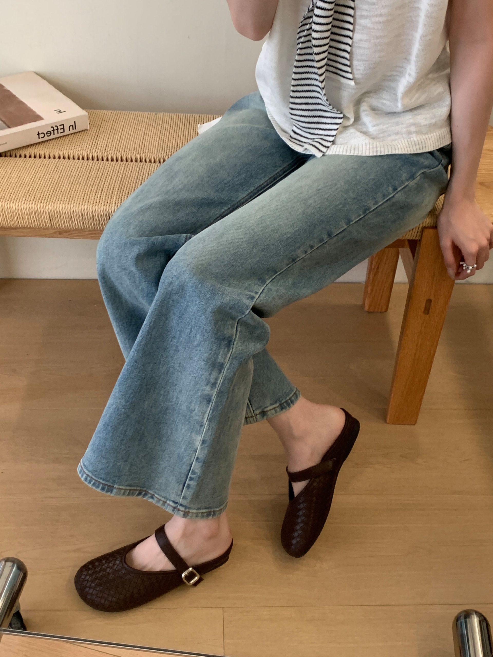 Vintage Flat Woven Mary Jane Slippers for Women 2026 Spring New Korean Style Buckle Half Slippers - Image 2