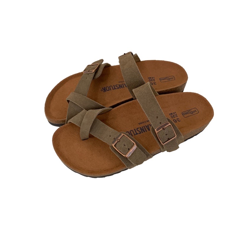Women's Birkenstock Style Leather Slippers 2026 New Retro Genuine Leather Cork Thick Sole One-Strap Sandals - Image 5