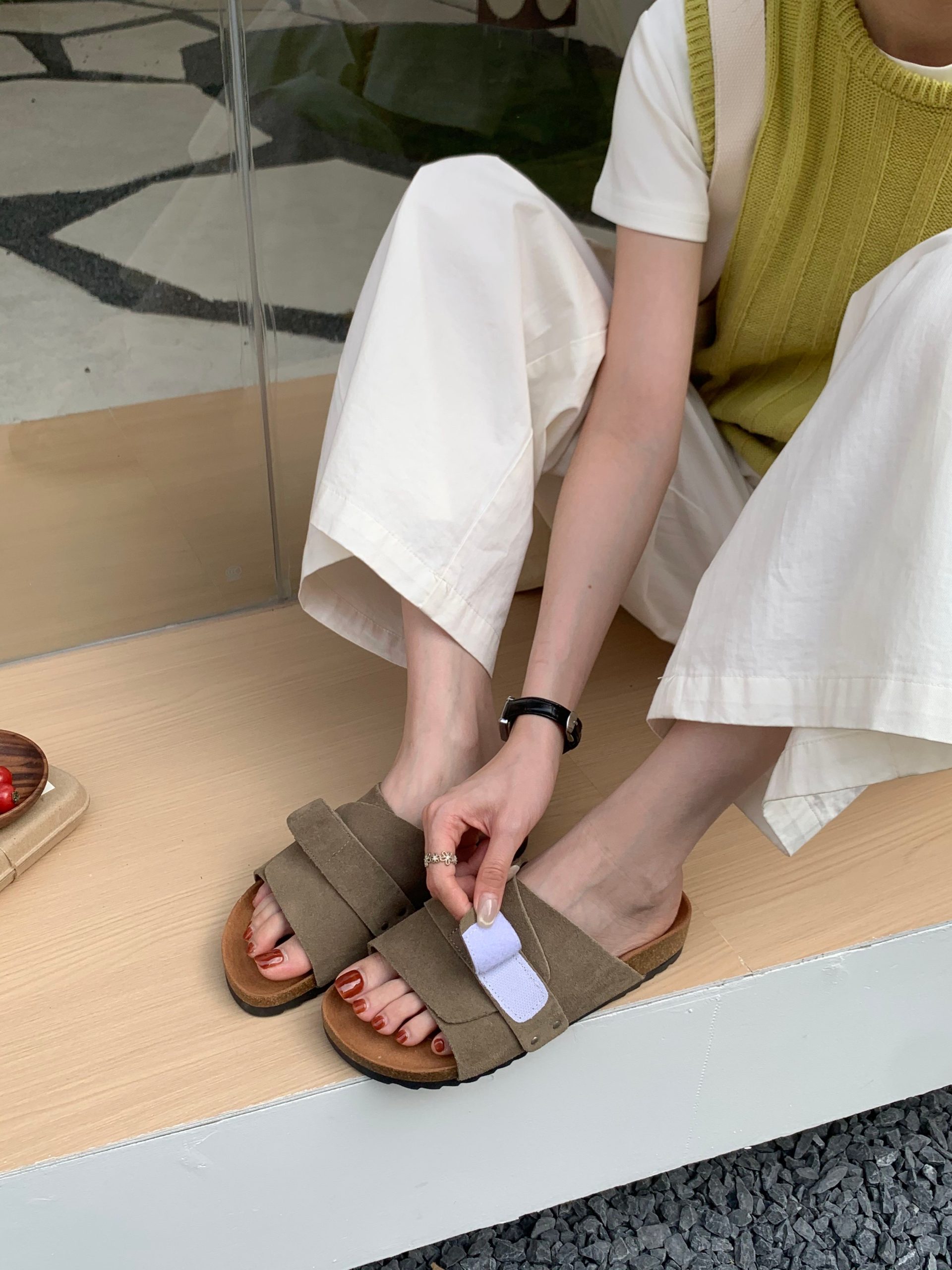 Women's Genuine Leather Birkenstock Style Sandals 2026 New Retro Cork Thick Sole Slip-on Slippers - Image 2