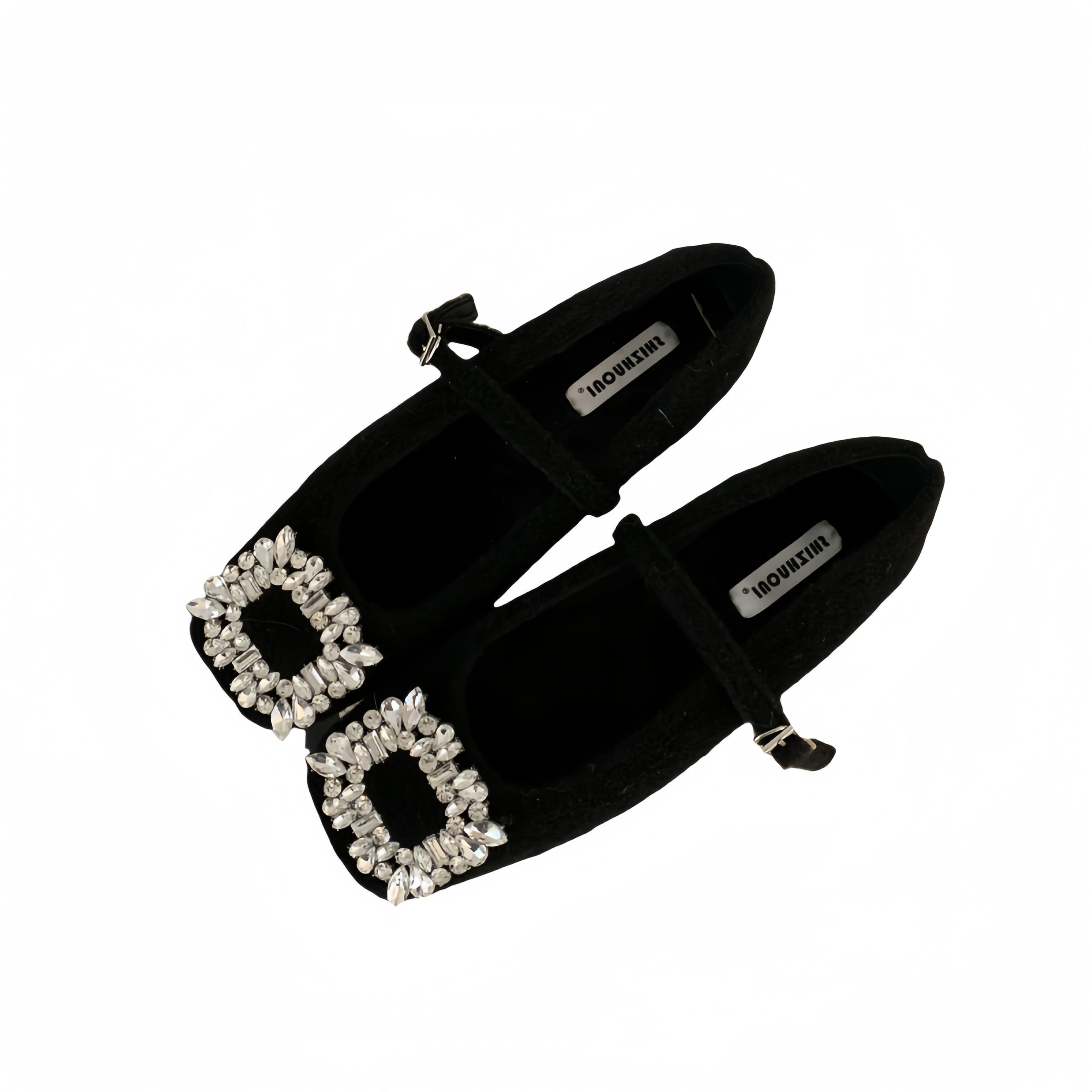 Women's Mary Jane Shoes Winter Fleece Lined French Evening Square Toe Rhinestone Woolen Shoes - Image 5